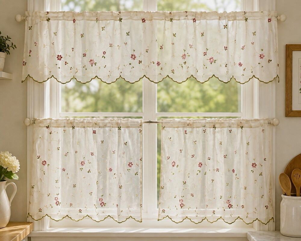 Better Homes & Gardens Vintage Rose Sheer Kitchen Curtains Valance & Panels